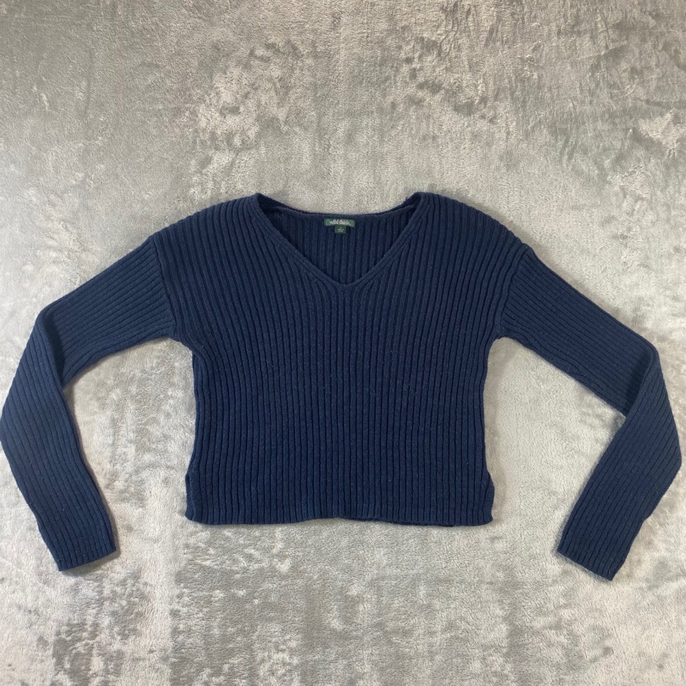 WILD FABLE Ribbed V-Neck Sweater Womens Small Navy Blue Drop Shoulder Casual